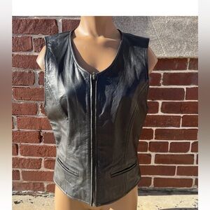 Sz S Y2K Black Vintage Ann Taylor 90s Genuine Leather Zip Front Vest,Siren Moto